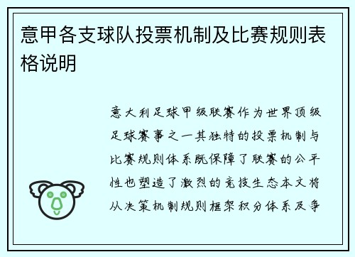 意甲各支球队投票机制及比赛规则表格说明